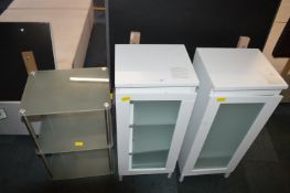 Two White Glazed Glazed Storage Cabinets