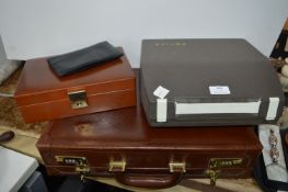 Leather Briefcase, Jewellery Box, and a Typewriter