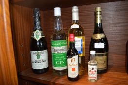 Six Bottles of Alcohol; Wine, Brandy, Gin, etc.