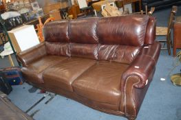 Brown Leather Three Seat Sofa