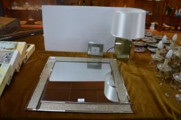 Square Mirror with Matching Table Lamp and Clock (
