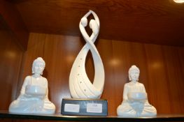 Two Buddhas and an Abstract Sculpture