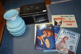 Shelly Vase, Deed Box, and Laminated Posters