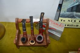 Pipe Rack and Three Dr. Plumb's Perfect Briar Pipe