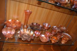 Ten Carnival Glass Dishes plus Jugs, Vases, etc.