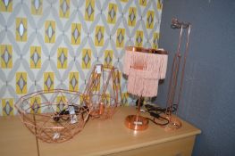 Copper Effect Lamps and Baskets etc.