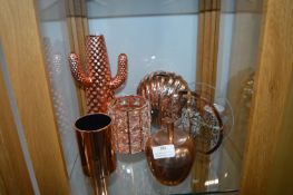 Six Coppery Moneyboxes, Vases, etc.