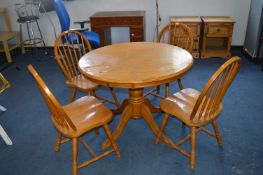 Circular Pine Dining Table and Four Chairs
