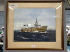 Original Adrian Thompson Framed Watercolour of The H96 Trawler Thornella
