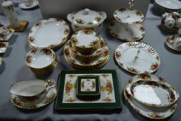 Thirty-Six Pieces of Royal Albert Country Roses; Cake Stands, Dinner Plates Tureen etc.