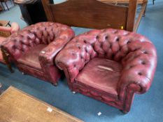 Pair of Red Leather Chesterfield Armchairs