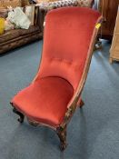 Victorian Nursing Chair with Red Upholstery