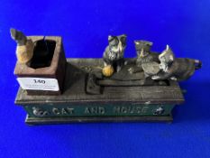 Reproduction Cast Iron Mechanical Moneybox - Cat & Mouse