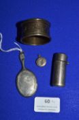 Four Small Hallmarked Silver Items; Napkin Ring, Mirror, Locket, etc.
