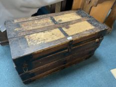 Pine Travel Trunk with Steel Strapping