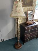 Edwardian Turned Oak Standard Lamp with Floral Shade