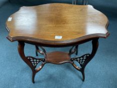 Small Edwardian Mahogany Occasional Table with Fretwork Supports