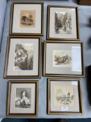 Six Small Framed Grand Tour Pen & Ink Sketches
