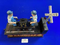 Reproduction Cast Iron Mechanical Money Box - Hand Car