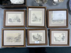Six Small Framed Grand Tour Pencil Sketches