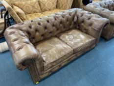 Small Two Seat Brown Leather Chesterfield Sofa