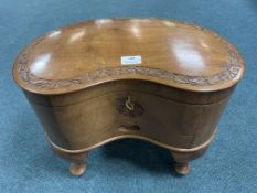 Eastern Carved Kidney Shaped Sewing Box