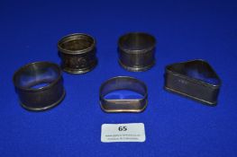 Five Hallmarked Sterling Silver Napkin Rings ~119g total