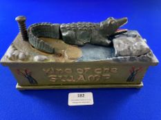Reproduction Cast Iron Mechanical Moneybox - King of the Swamp by M.Stersdorfer company Germany 1935