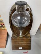 French Wine Dispenser With Oak Barrel and Etched Glass