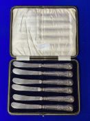 Cased Set of Six Silver Handled Butter Knives