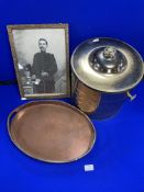 Framed Military Photograph, Copper Tray, and a Coal Bucket