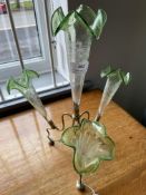 Silver Plate Epergne with Green Glass Vases