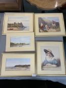 Five Unglazed Framed Grand Tour Georgian Watercolours circa 1830