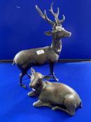 Japanese Signed Bronze Stag & Doe