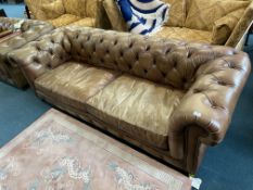 Large Two Seat Brown Leather Chesterfield Sofa