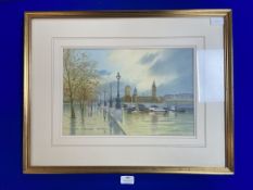 Thames Riverscape Watercolour by N. Bradley Carter