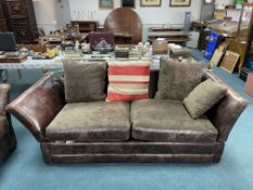 Barker & Stonehouse Drop End Deep Two Seat Brown Leather Sofa