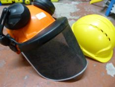 Hard Hat with Earmuff & Visor, and Another Hardhat