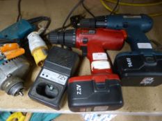 Two Battery Drills and a Makita 110v Drill