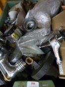 Box Containing Various Brass Fittings, Taps, and S