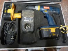 Carry Case Containing Ryobi Drill, Two Batteries,