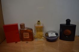 Five Assorted Fragrances; YSL, Gucci, etc.