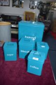 Turquoise Metal Bread Bin and Storage Canisters