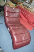 Burgundy Leather Chaise with Audio Speakers