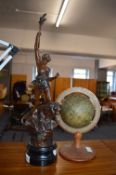 Spelter Figure - La Force, and a Small Globe