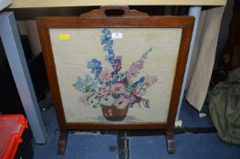 1930's Oak Fire Screen with Floral Tapestry