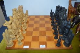 Large Wooden Chessboard and Resin Chess Set