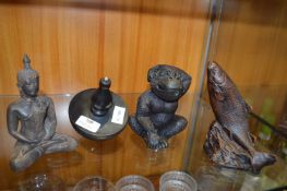 Ornamental Buddha, Monkey, Fish, and a Spinning To