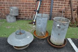Three Large Galvanised Planters/Poultry Feeders