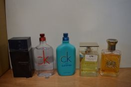 Five Assorted Ladies Fragrances; Versace, Calvin K